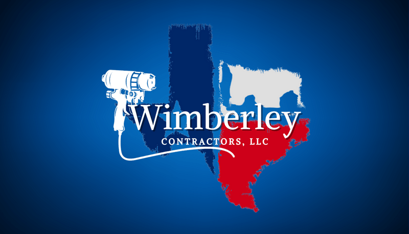 Wimberley Contractors LLC logo featuring paint sprayer tool on Texas map background